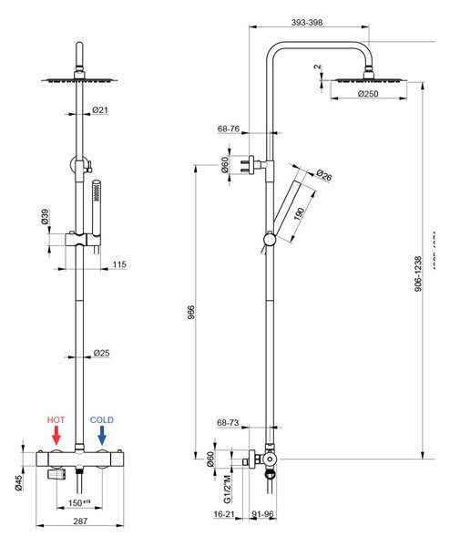 Saliscendi Asta con Miscelatore Soffione e Doccetta in Acciaio Inox Satinato Nilo