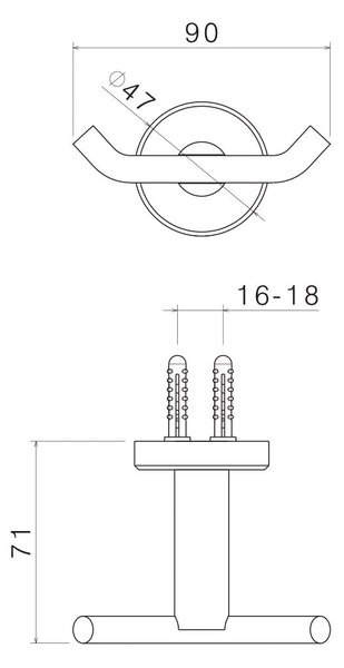 Appendino Bagno con Doppio Gancio in Acciaio Inox Satinato Nilo