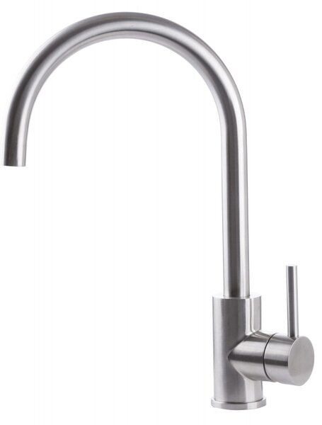 Rubinetto Cucina Miscelatore Monocomando Lavello Canna Tonda Girevole in Acciaio Inox