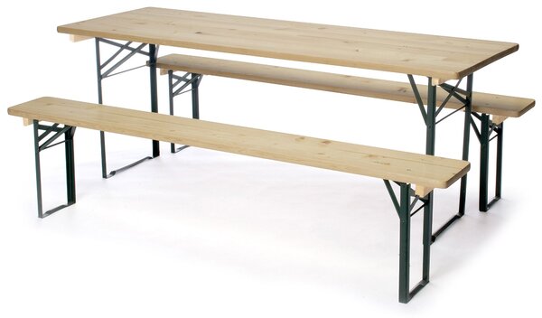 Set Birreria Pieghevole Tavolo 2 Panche 180x60x75 cm in Legno Naturale
