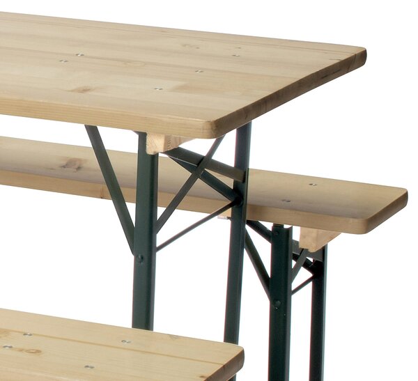 Set Birreria Pieghevole Tavolo 2 Panche 180x60x75 cm in Legno Naturale