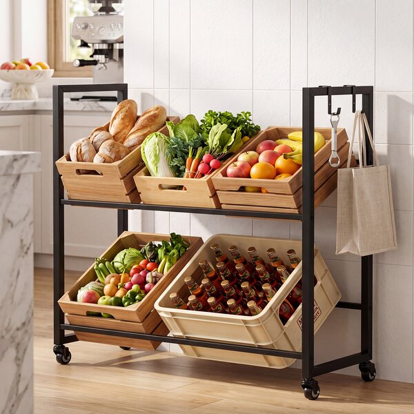 Costway Scaffale portacasse bevande 2 liv metallo 2 angoli regol, Portabottiglie birra ruote ganci cucina bar garage cantina