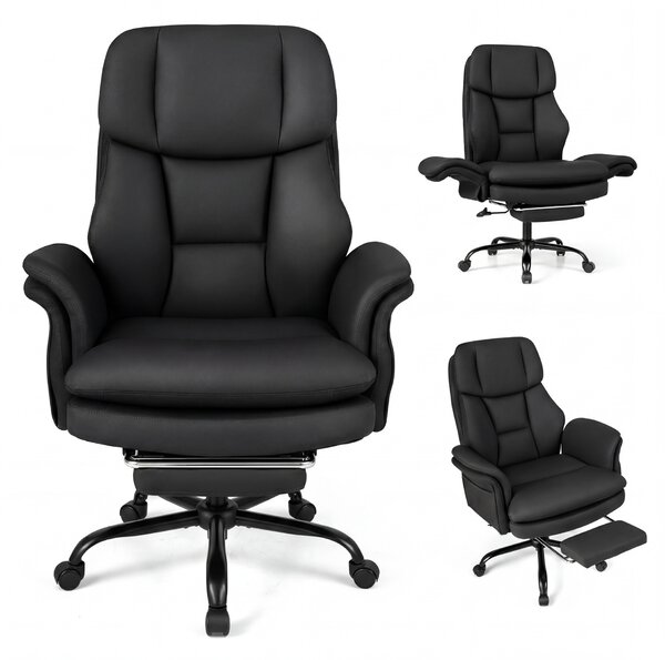 Costway Sedia da ufficio ergonomica braccioli regolabili su 5 livelli e poggiapiedi retrattile, Sedia scrivania con rotelle girevole Nero