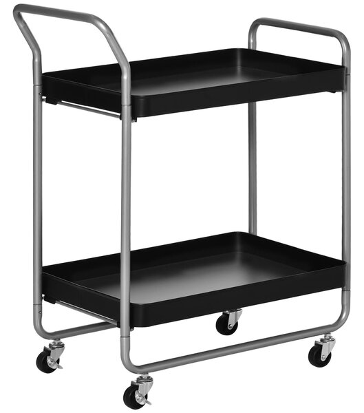 Carrello Portavivande da Cucina 2 Ripiani 63x40,4x83,5 cm con Ruote in Metallo Nero