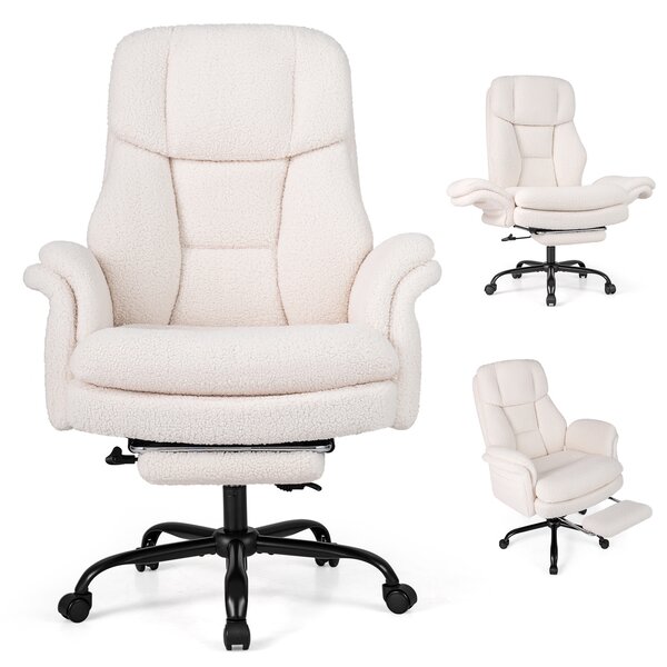 Costway Sedia da ufficio ergonomica braccioli regolabili su 5 livelli e poggiapiedi retrattile, Sedia scrivania con rotelle girevole Bianco