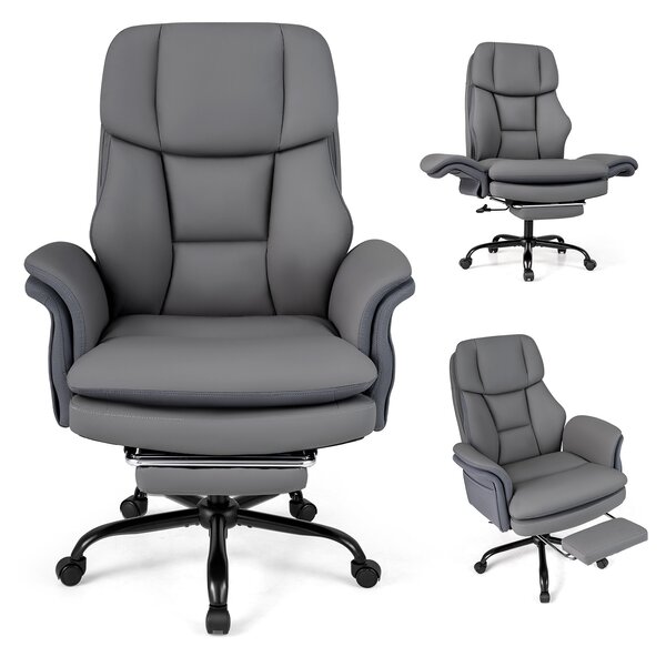 Costway Sedia da ufficio ergonomica braccioli regolabili su 5 livelli e poggiapiedi retrattile, Sedia scrivania con rotelle girevole Grigio