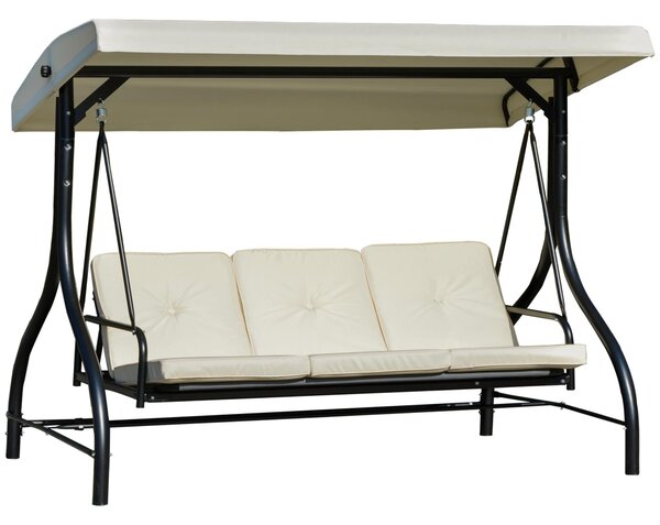 Dondolo Letto 3 Posti 195x117x174 cm in Metallo e Poliestere Nero e Beige