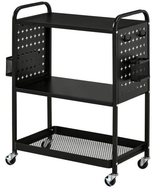 Carrello Portavivande da Cucina 3 Ripiani 70x33,4x80,5 cm con Ruote in Acciaio Nero
