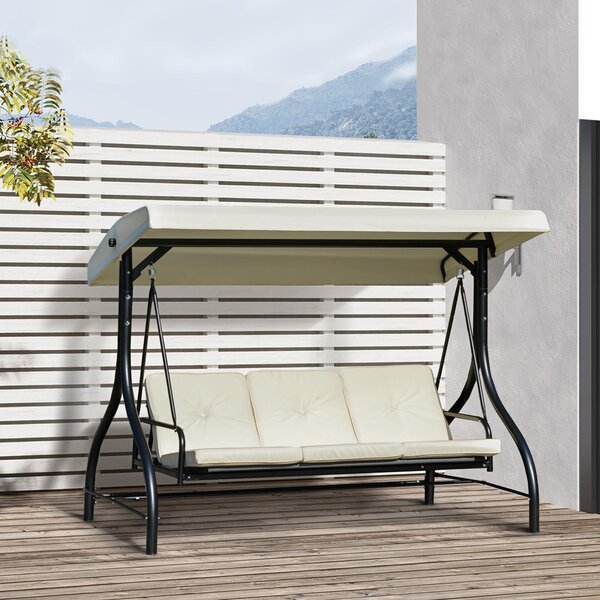 Dondolo Letto 3 Posti 195x117x174 cm in Metallo e Poliestere Nero e Beige