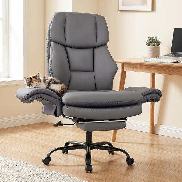 Costway Sedia da ufficio ergonomica braccioli regolabili su 5 livelli e poggiapiedi retrattile, Sedia scrivania con rotelle girevole Grigio