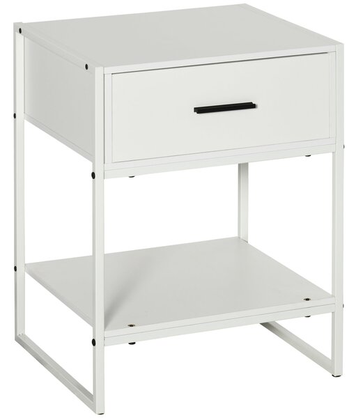 Comodino 1 Cassetto 1 Ripiano 45x40x60 cm in Acciaio e Truciolato Bianco