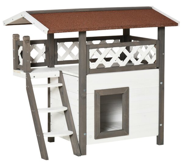 Casetta per Gatti da Esterno 77x50x73 cm in Legno Bianco e Grigio