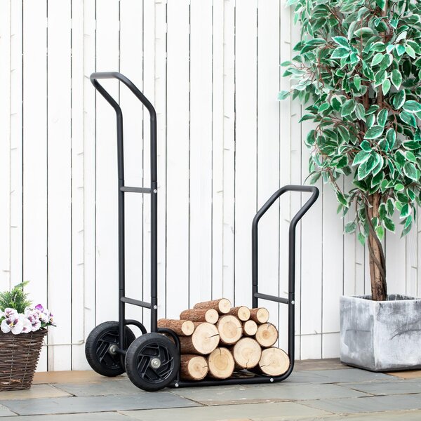 Portalegna per Camino 77x42x105 cm con Ruote in Acciaio Nero