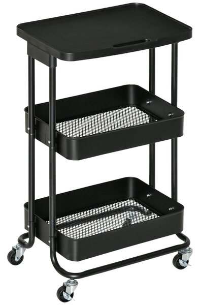 Carrello Portavivande da Cucina 3 Ripiani 46x34,5x76,5 cm con Ruote in Acciaio Nero