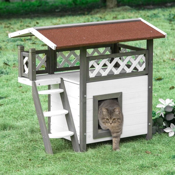 Casetta per Gatti da Esterno 77x50x73 cm in Legno Bianco e Grigio