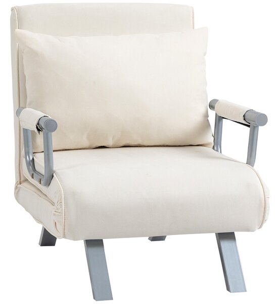 Poltrona Letto Singolo Trasformabile 65x69x82 cm in Tessuto Beige