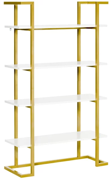 Libreria 4 Ripiani 92x35x152 cm in MDF e Acciaio Bianco e Oro