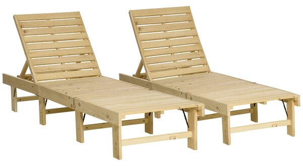 Set 2 Lettini Prendisole 195x59x30 cm in Legno Naturale
