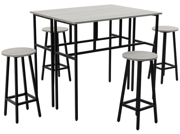 Set 2 Tavoli Alti 100x40x90 cm e 4 Sgabelli Grigio