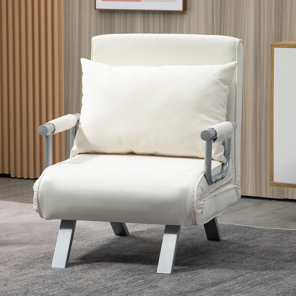 Poltrona Letto Singolo Trasformabile 65x69x82 cm in Tessuto Beige