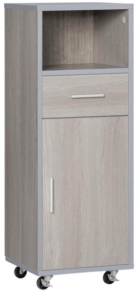 Mobiletto Bagno con Ruote 30x32x87 cm in MDF Grigio e Legno