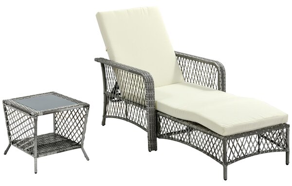 Set Lettino Prendisole e Tavolino da Giardino in Rattan Grigio