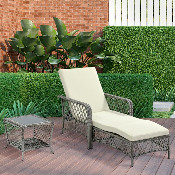 Set Lettino Prendisole e Tavolino da Giardino in Rattan Grigio