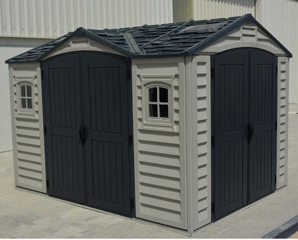 Casetta Box Da Giardino 326x240x235 cm in PVC Grigio/Grigio Scuro