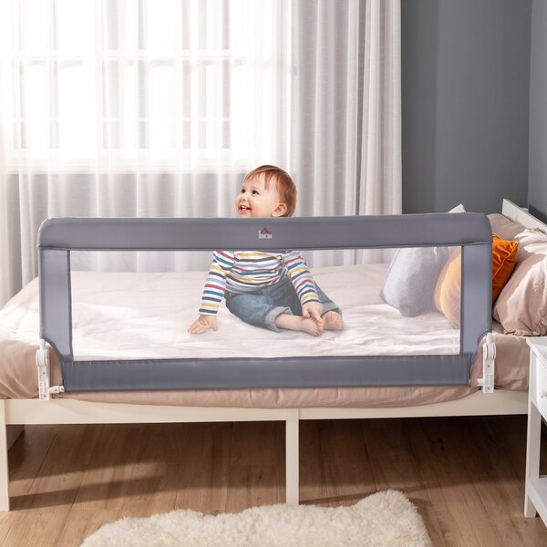 Barriera Letto Anticaduta per Bambini 150x40x60 cm in Acciaio e Tessuto Oxfod Grigio