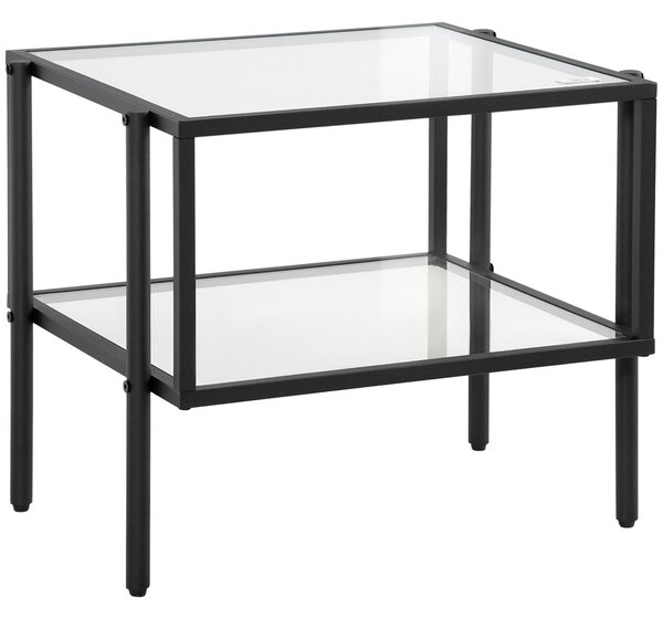 Tavolino 2 Ripiani 54x44x45,5 cm in Acciaio e Vetro Nero