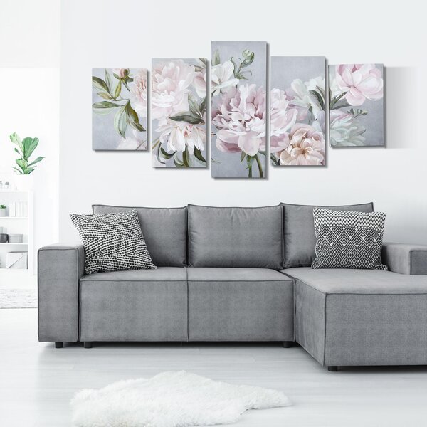 Stampa su Tela con Fiori 200x100 cm 5 Pezzi in Legno di Pino