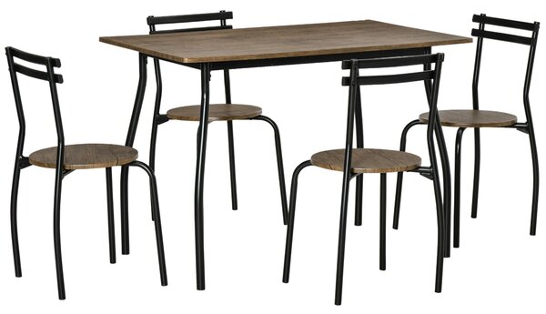 Set Tavolo e 4 Sedie in Acciaio e MDF Noce
