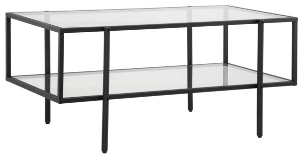 Tavolino 2 Ripiani 100x55x45,5 cm in Acciaio e Vetro Nero