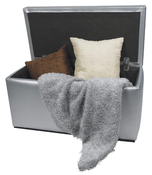 Baule Cassapanca Pouf Contenitore in Similpelle Silvia Argento
