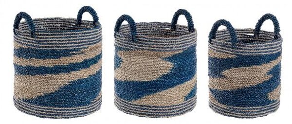 Set 3 Ceste 2 Maniglie in Vegetale e Rafia Blu