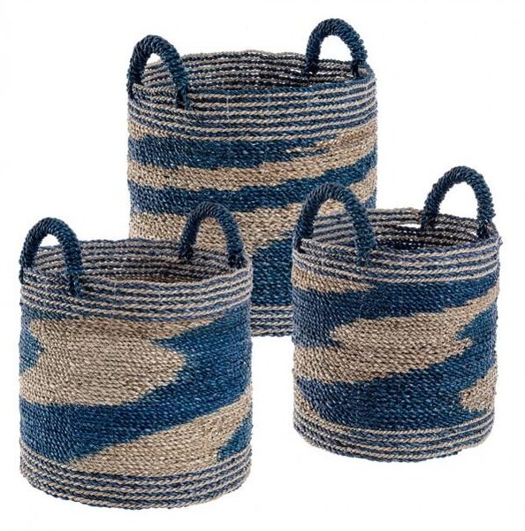 Set 3 Ceste 2 Maniglie in Vegetale e Rafia Blu