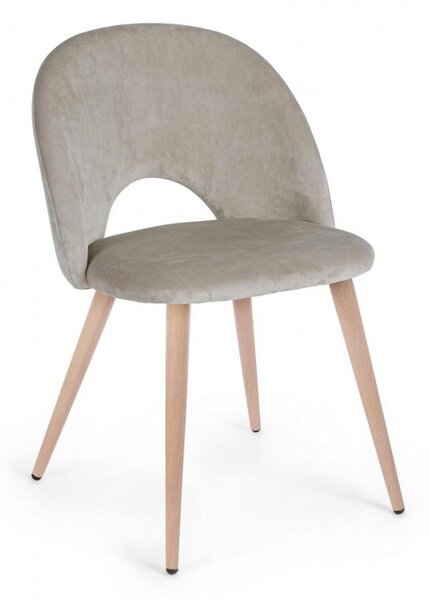 Set 4 Sedie 53x60x82 cm in Poliestere Effetto Velluto Tortora