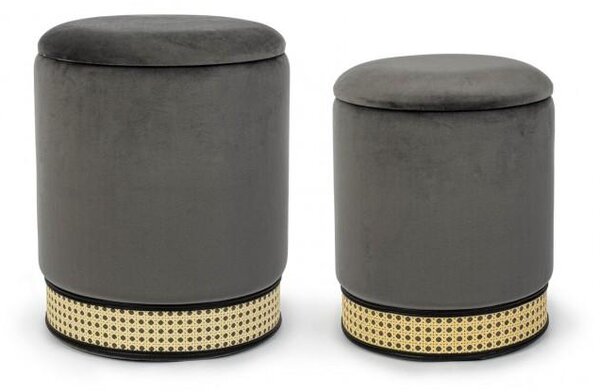 Set 2 Pouf Contenitore in Poliestere Effetto Velluto Milena Grigio Scuro