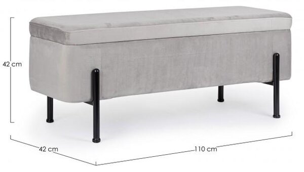 Panca Fondo Letto 2 Posti 110x42x42 cm con Vano Contenitore Irina Grigio Chiaro