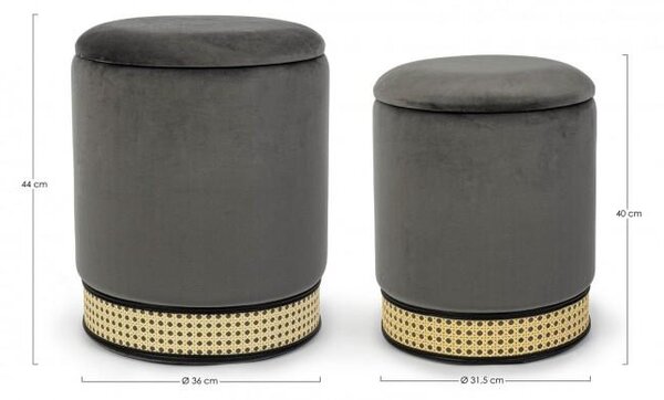 Set 2 Pouf Contenitore in Poliestere Effetto Velluto Milena Grigio Scuro