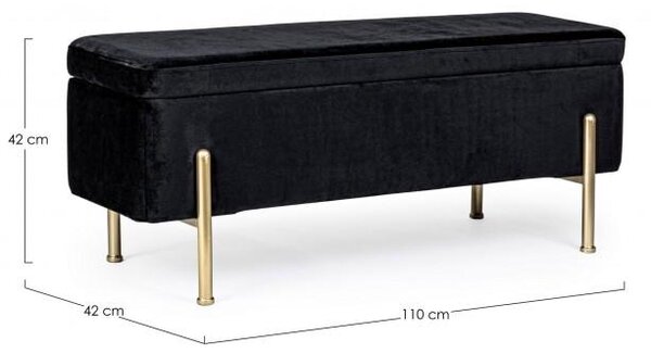Panca Fondo Letto 2 Posti 110x42x42 cm con Vano Contenitore Irina Nero