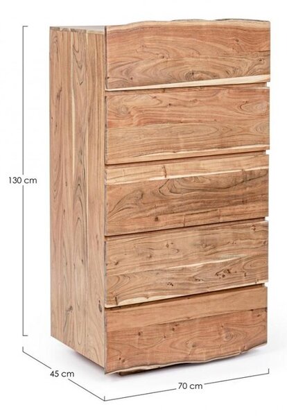 Cassettiera 5 Cassetti 70x45x130 cm in Legno Marrone