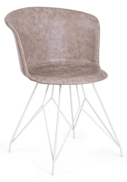 Set 2 Sedie 56x54x76 cm in Similpelle Bianco e Beige