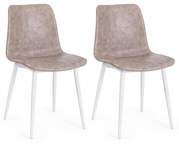 Set 2 Sedie 44x50x80 cm in Similpelle Bianco e Beige