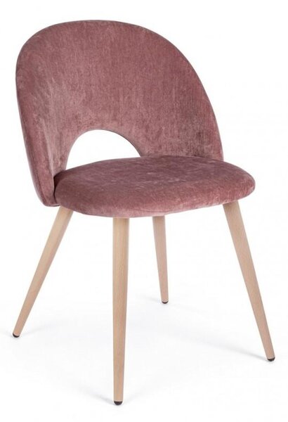 Set 4 Sedie 53x60x82 cm in Poliestere Effetto Velluto Rosa