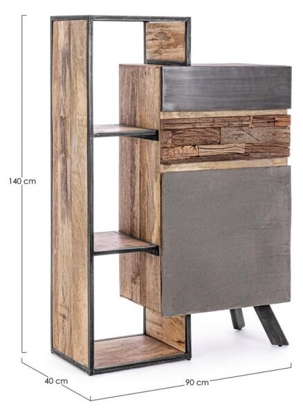 Mobile 1 Anta 2 Cassetti 90x40x140 cm in Acciaio e Legno