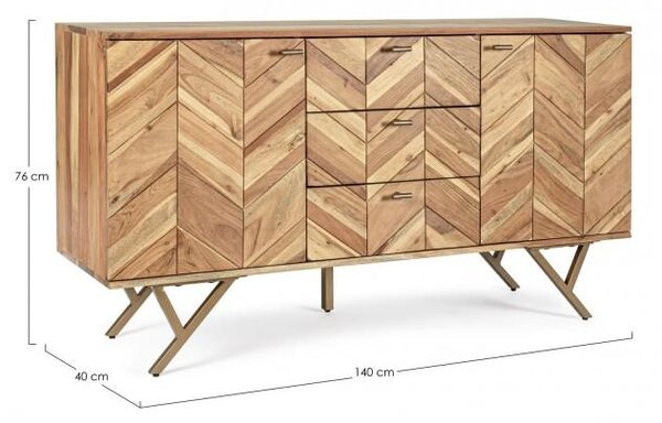 Credenza 2 Ante 3 Cassetti 140x40x76 cm in Legno Marrone