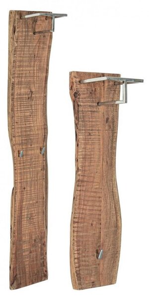 Set 2 Appendiabiti da Parete in Legno Ganci in Acciaio