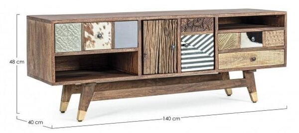 Mobile TV 2 Ante 3 Cassetti 140x40x48 cm in Legno