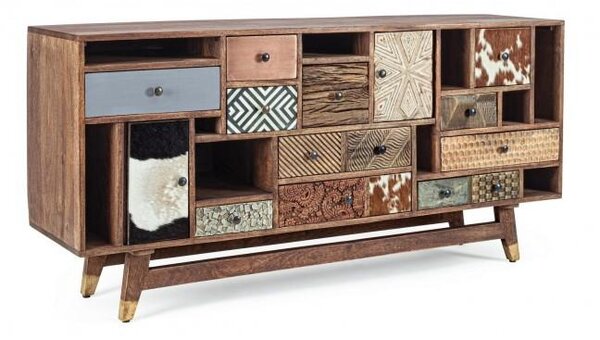 Credenza 2 Ante 11 Cassetti 160x40x75 cm in Legno Multicolore
